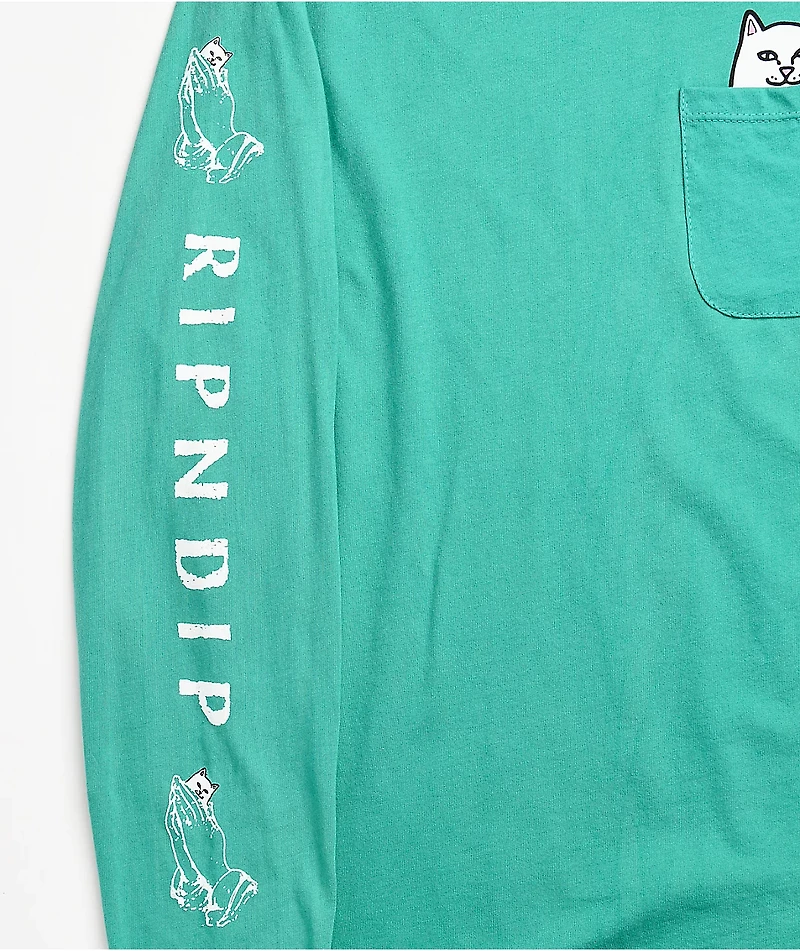RIPNDIP Lord Nermal Teal Long Sleeve Pocket T-Shirt