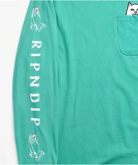 RIPNDIP Lord Nermal Teal Long Sleeve Pocket T-Shirt