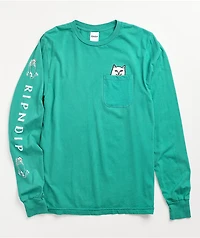 RIPNDIP Lord Nermal Teal Long Sleeve Pocket T-Shirt
