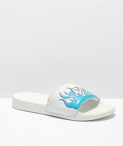 RIPNDIP Lord Nermal White & Blue Flame Sandals