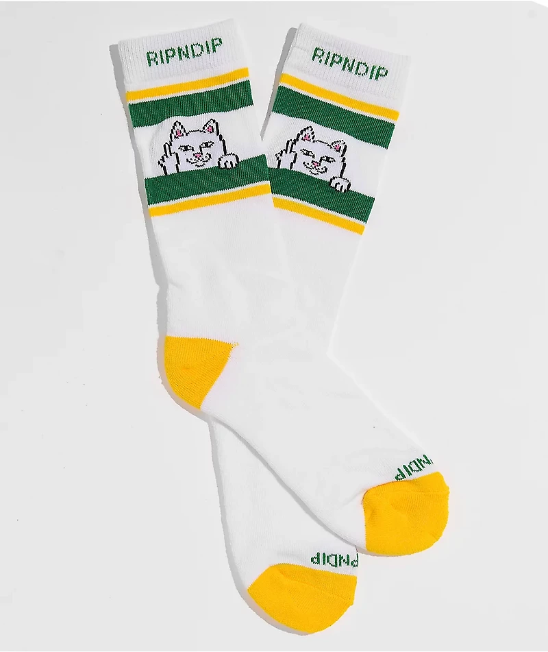 RIPNDIP Peeking Nermal White & Green Crew Socks