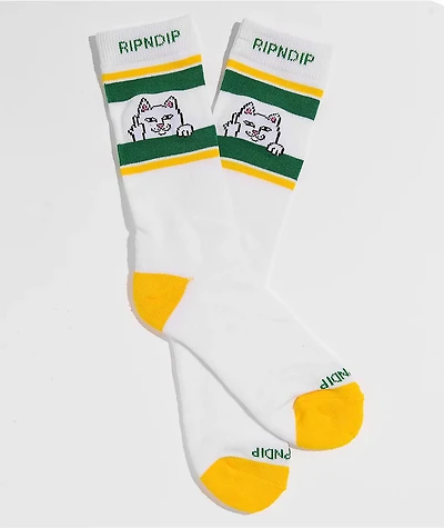 RIPNDIP Peeking Nermal White & Green Crew Socks