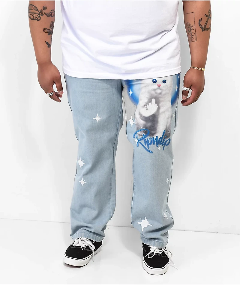 RIPNDIP Sprinkles Wide Leg Blue Denim Jeans