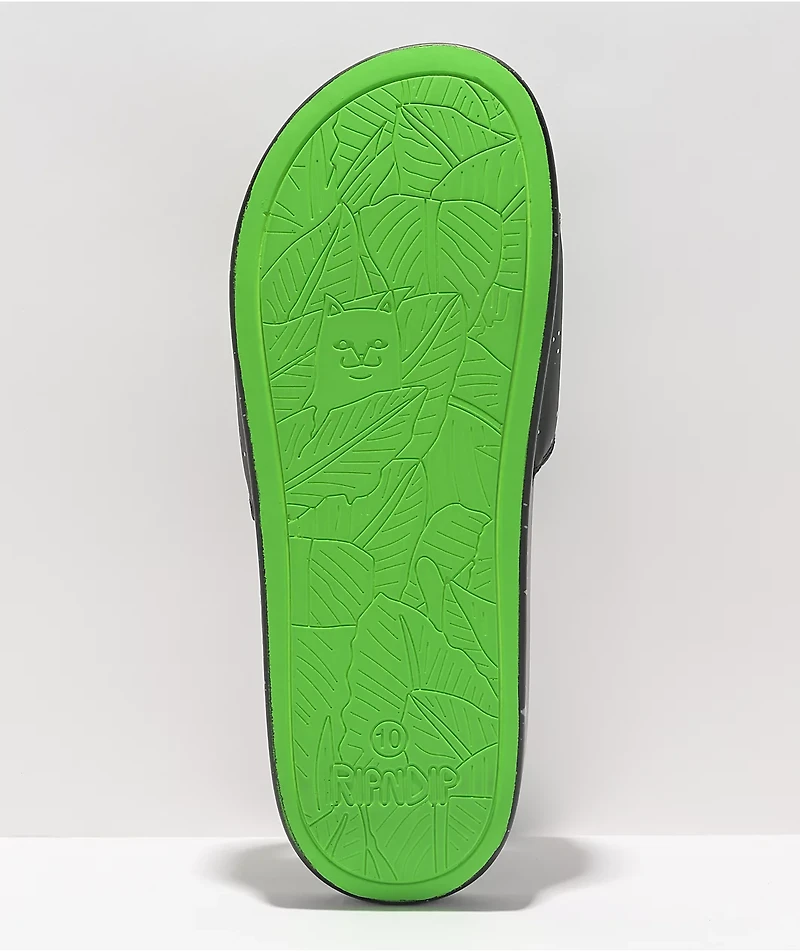 RIPNDIP We Out Here Black & Neon Green Slide Sandals