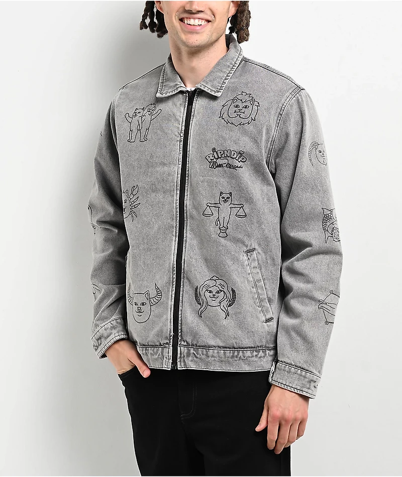 RIPNDIP x Walter Mercado Zodiac Mucho Grey Wash Denim Work Jacket