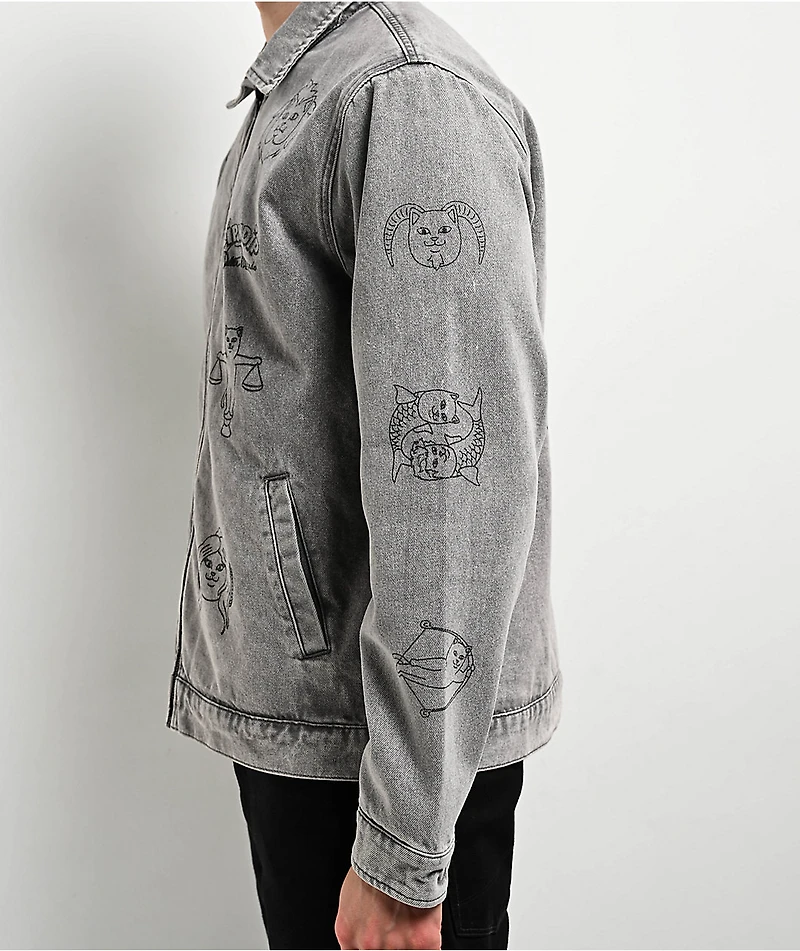 RIPNDIP x Walter Mercado Zodiac Mucho Grey Wash Denim Work Jacket