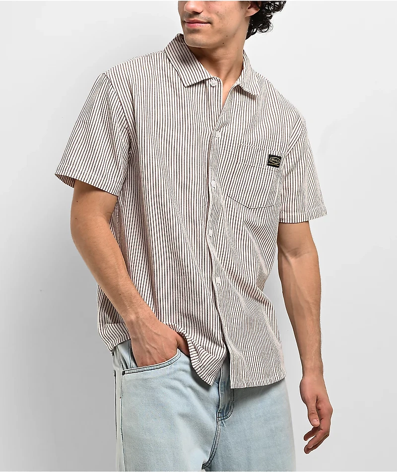 RVCA Dayshift Stripe II Natural Short Sleeve Button Up Shirt