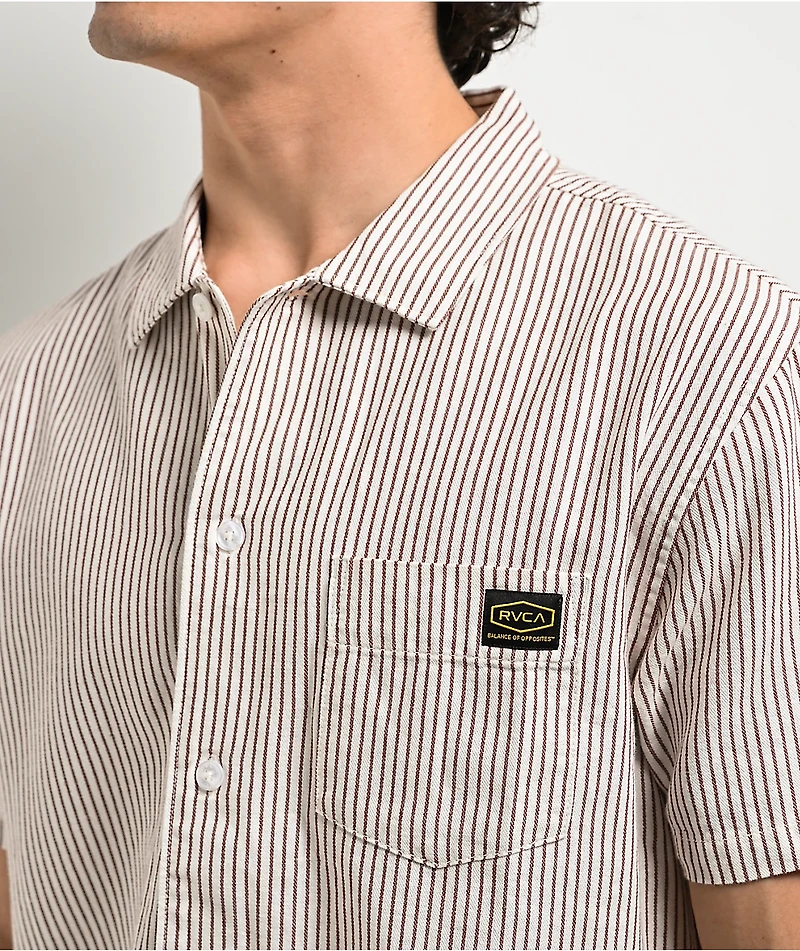 RVCA Dayshift Stripe II Natural Short Sleeve Shirt