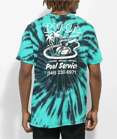 RVCA Pool Service Black & Teal Tie Dye T-Shirt