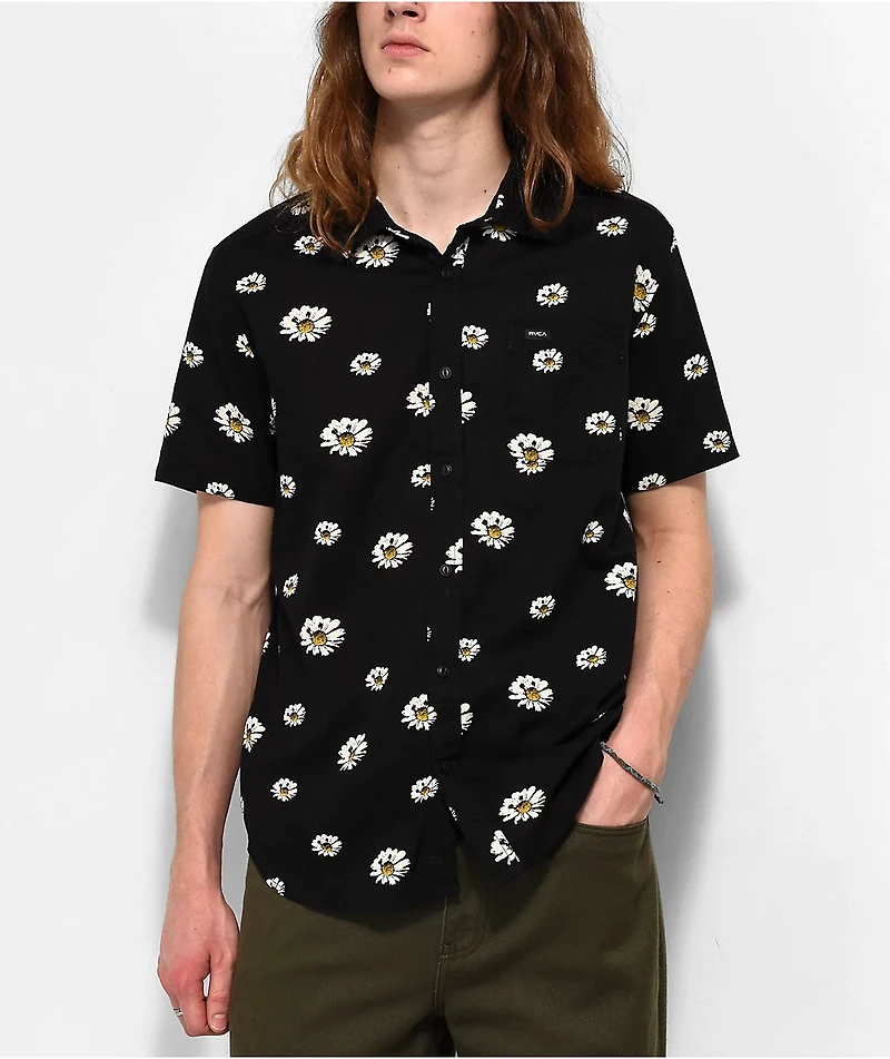 RVCA Pushin Up Black Short Sleeve Button Shirt