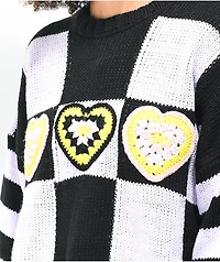 Ragged Priest Buddy Hearts Purple & Black Crewneck Knit Sweater
