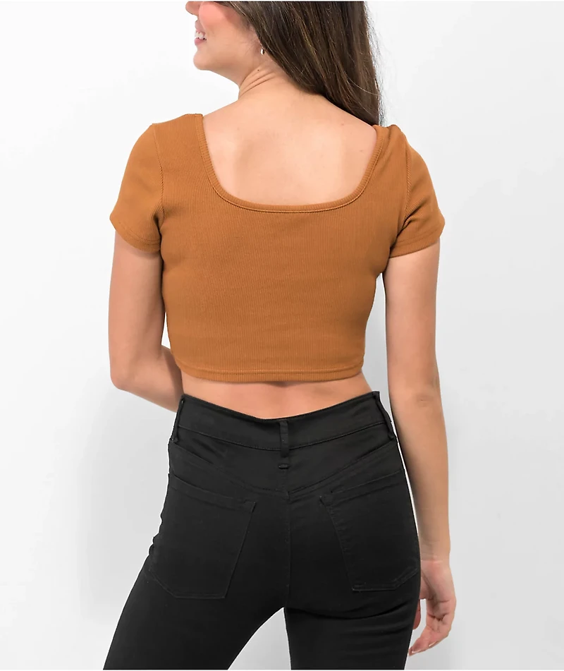 Ragged Priest Corset Hem Brown Crop Top