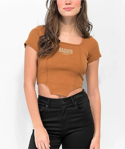 Ragged Priest Corset Hem Brown Crop Top