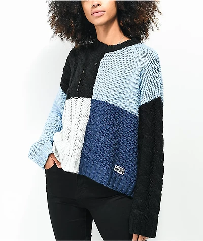 Ragged Priest Matrix Black, Blue, White Crewneck Knit Sweater