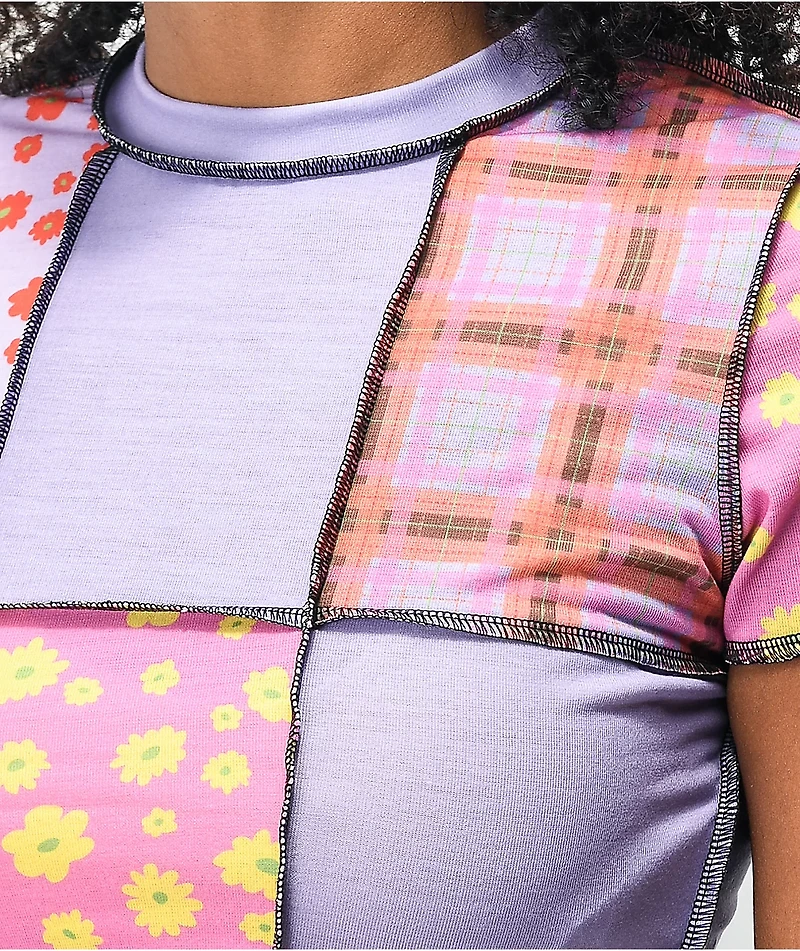 Ragged Priest Neato Panel Pattern Purple Crop Top
