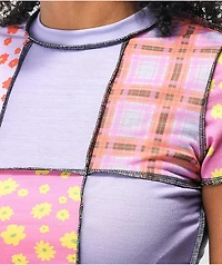 Ragged Priest Neato Panel Pattern Purple Crop Top