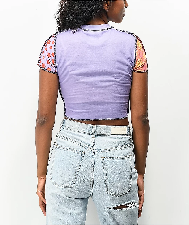 Ragged Priest Neato Panel Pattern Purple Crop Top