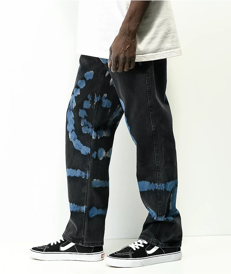 Ragged Priest Pixel Black Blue Dye Loose Fit Jeans