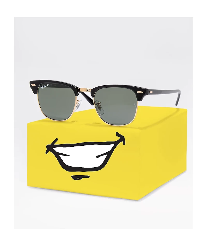 Ray-Ban Clubmaster Black & Gold Polarized Sunglasses