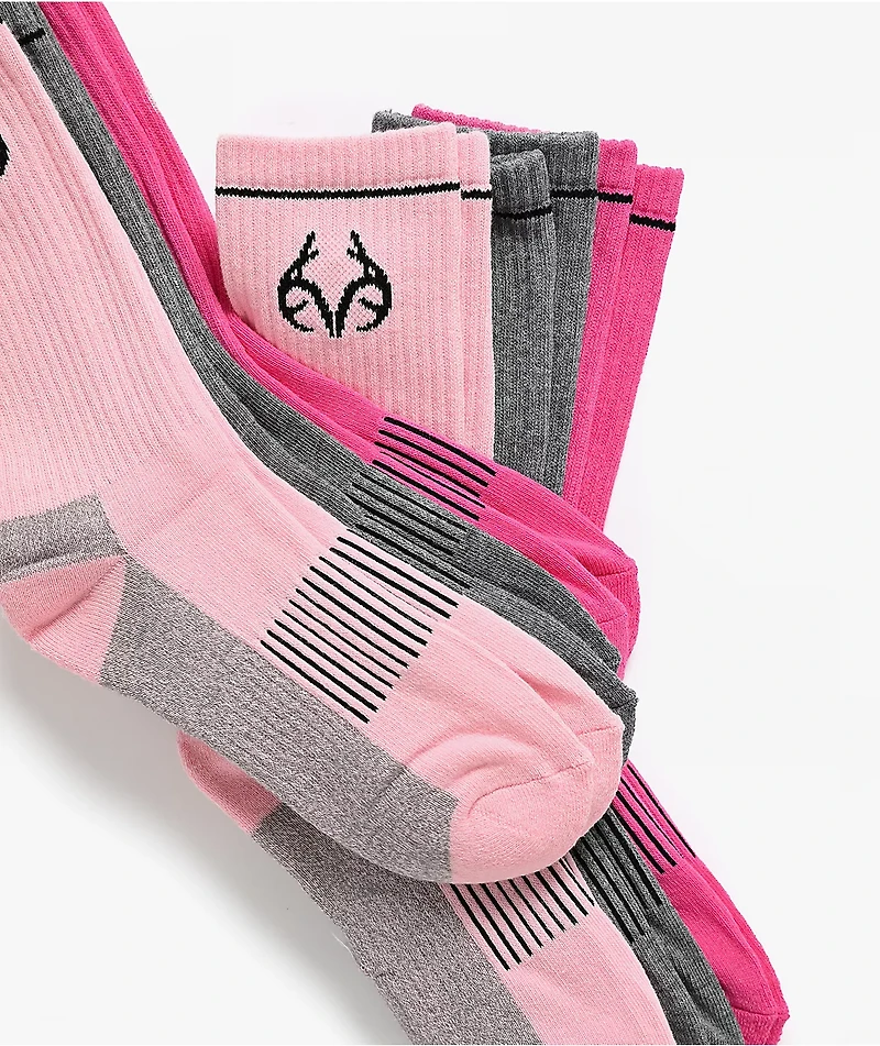 Realtree 6 Pack Pink & Grey Crew Socks