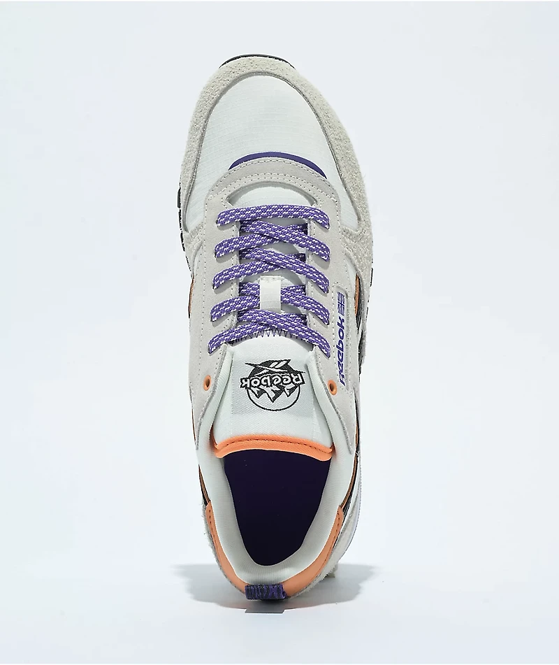 Reebok Classic Leather Chalk, Alabaster, & Dynamic Purple Shoes