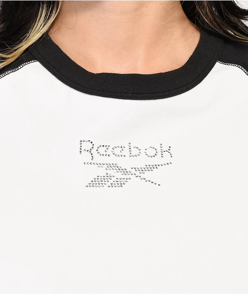 Reebok Classics Sparkle Black & White Raglan Crop T-Shirt
