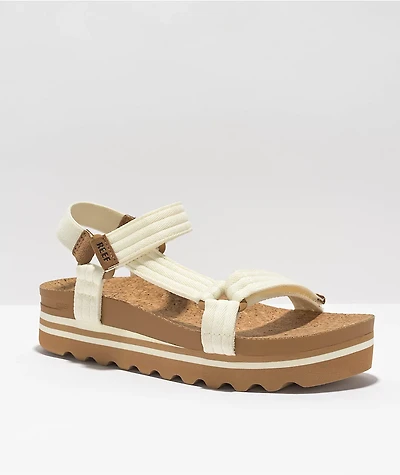 Reef Cushion Rem Hi Whisper White & Tan Strap Sandals