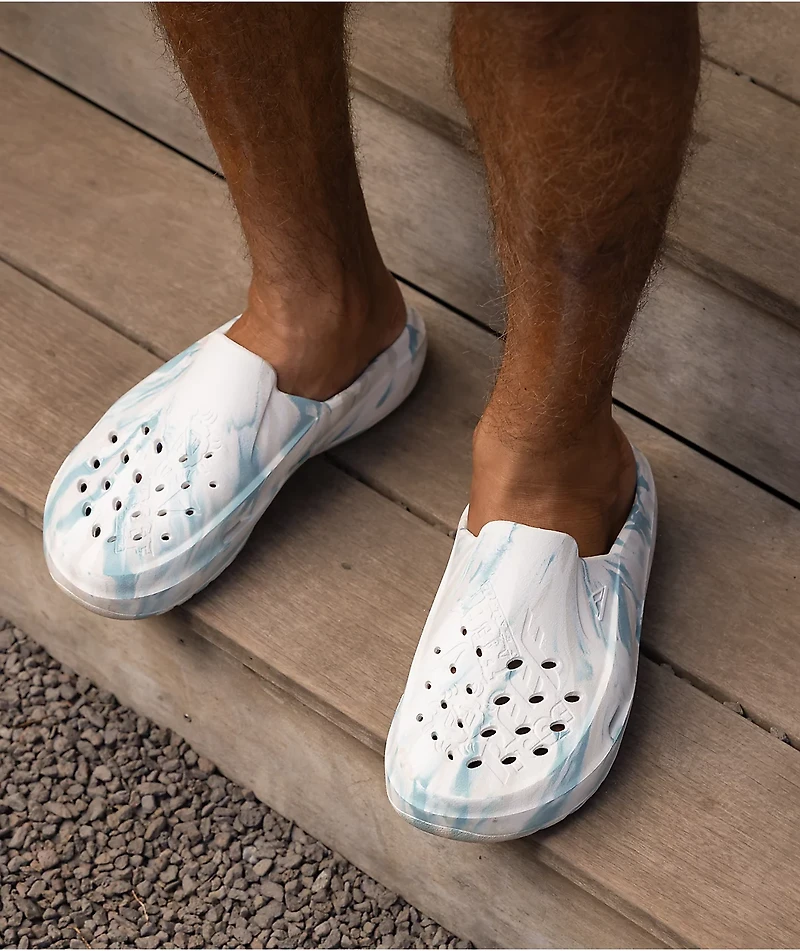 Reef Glider Off White & Blue Slide Sandals