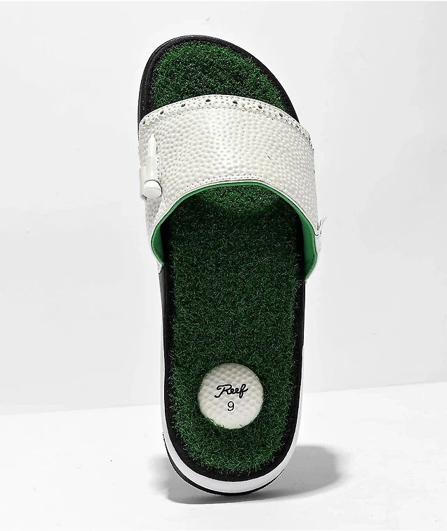 Reef Mulligan  Slide Sandals  White with Green Insole 7 REEF MULLIGAN SLIDES Mens US 7 Golf Turf Insole Flip Flop  main image 2
