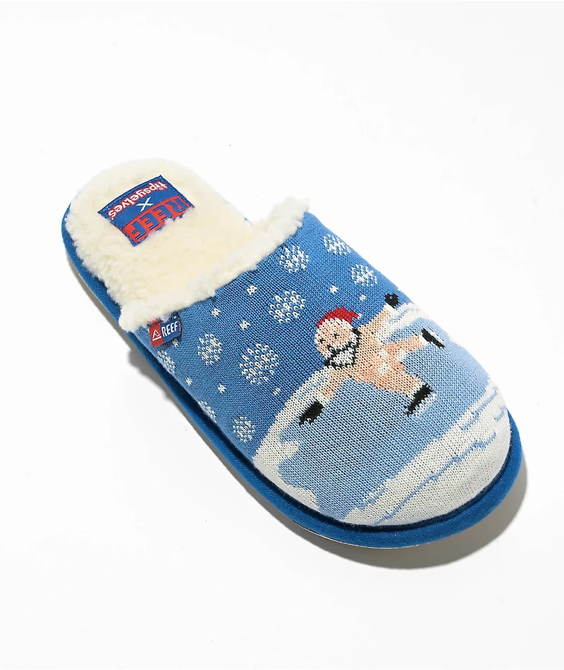 Reef x Tipsy Elves Censored Santa Blue & White Slippers