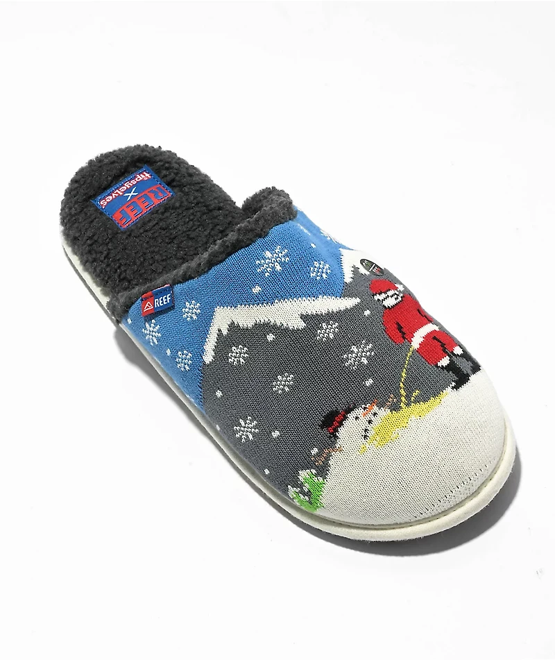 Reef x Tipsy Elves Melting Snowman Blue Slippers