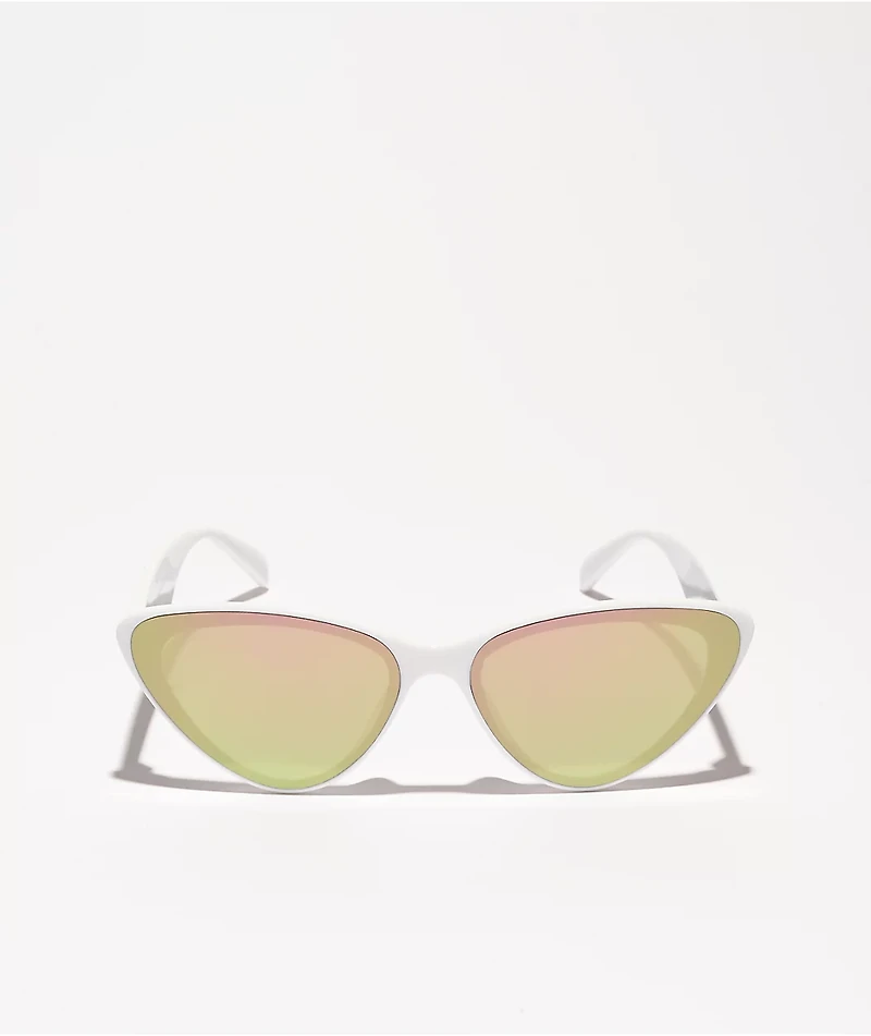 Reflective White Cat Eye Sunglasses
