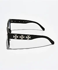 Rhinestone Cross Black Glasses