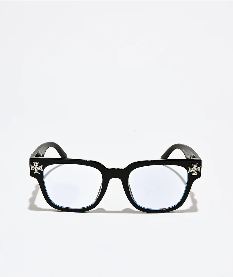 Rhinestone Cross Black Glasses