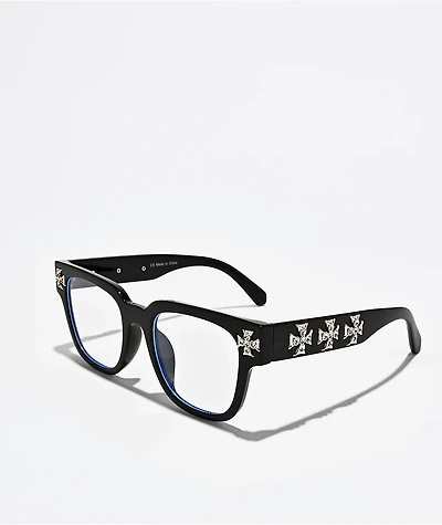 Rhinestone Cross Black Glasses