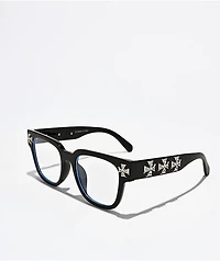 Rhinestone Cross Black Glasses