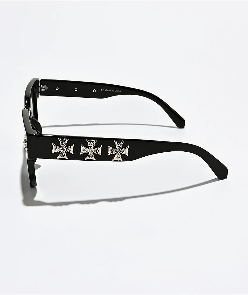 Rhinestone Cross Black Sunglasses