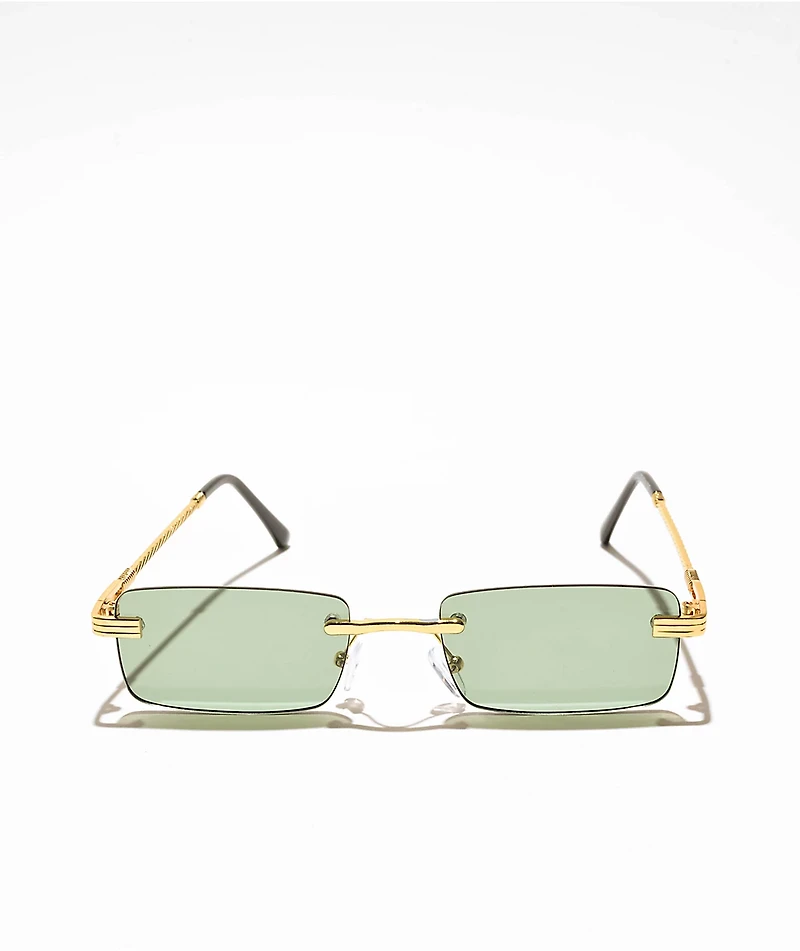 Rimless Braid Green & Gold Rectangle Sunglasses