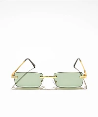 Rimless Braid Green & Gold Rectangle Sunglasses