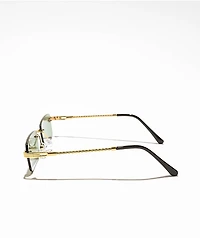 Rimless Braid Green & Gold Rectangle Sunglasses