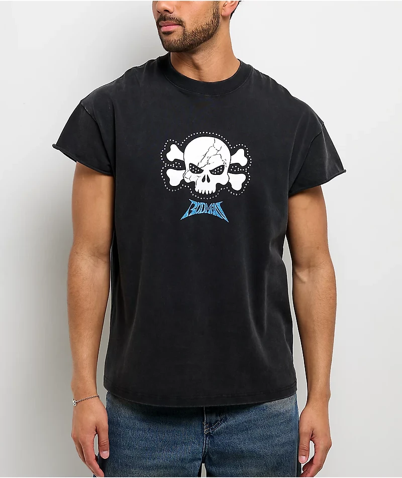 Rodman Apparel Skull N' Crossbones Black Wash T-Shirt