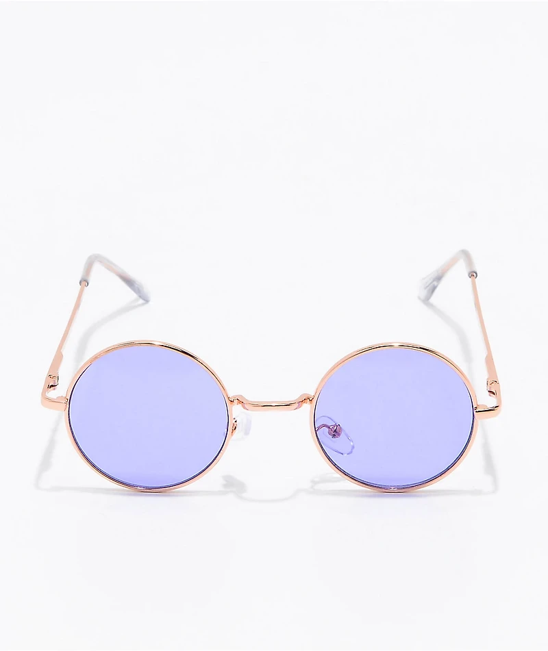 Rose Gold & Purple Round Sunglasses
