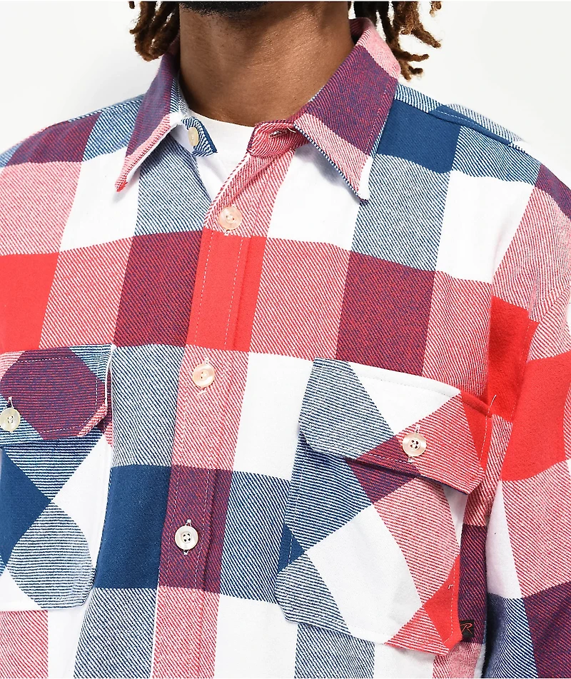 Rothco Heavy Red, White & Blue Plaid Flannel Shirt