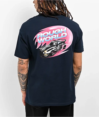 Rough World Burn Out Navy T-Shirt