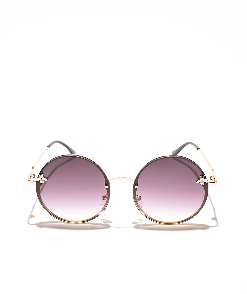 Round XL Bee Purple & Gold Sunglasses