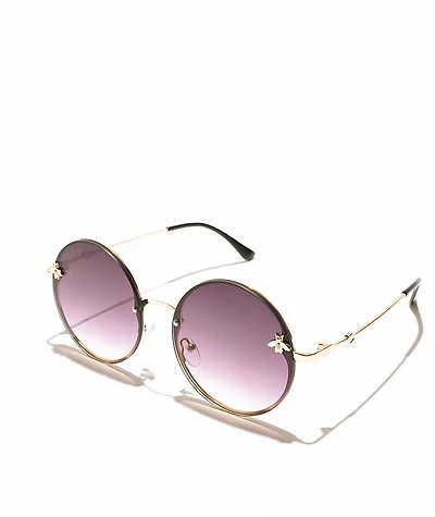 Round XL Bee Purple & Gold Sunglasses