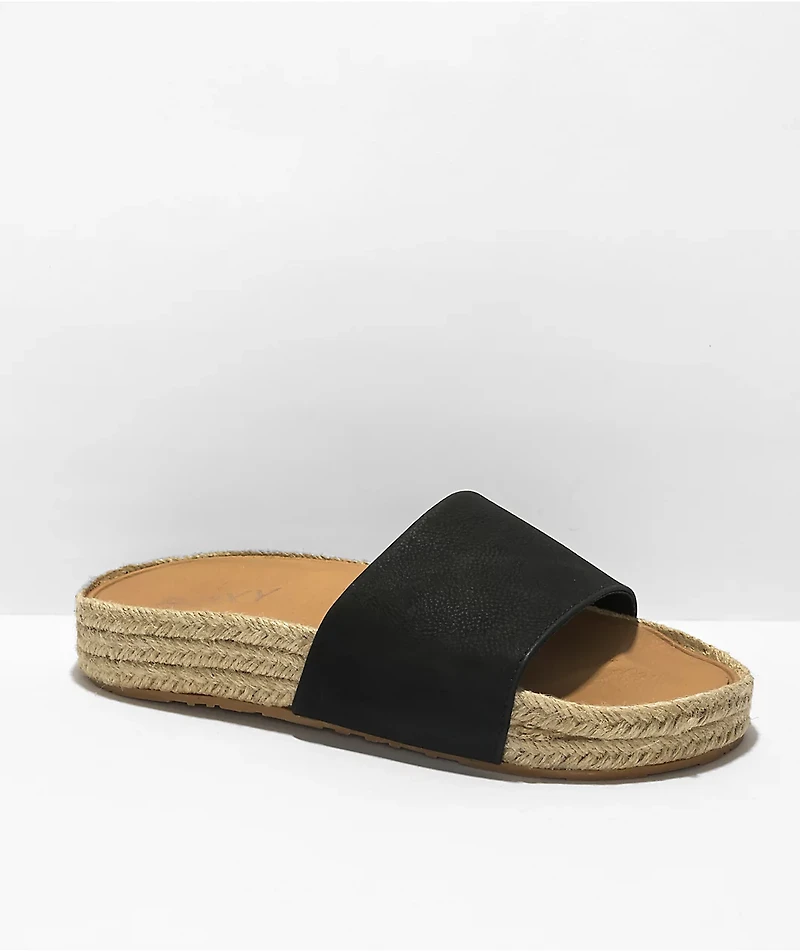 Roxy Slippy Espadrille Black Slide Sandals