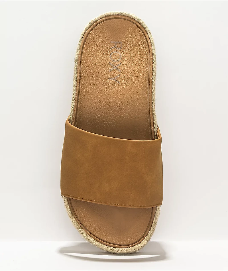 Roxy Slippy Espadrille Tan Slide Sandals