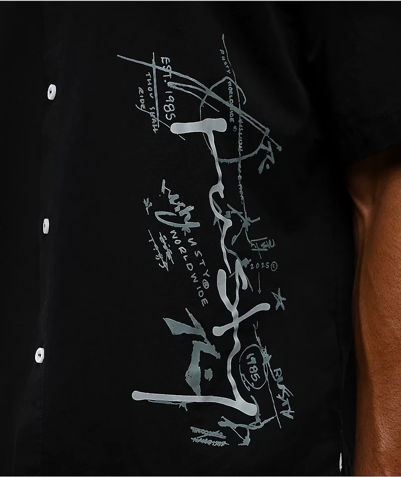 Rusty Crisis Black Short Sleeve Button Up Shirt