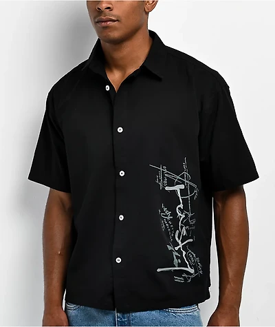 Rusty Crisis Black Short Sleeve Button Up Shirt